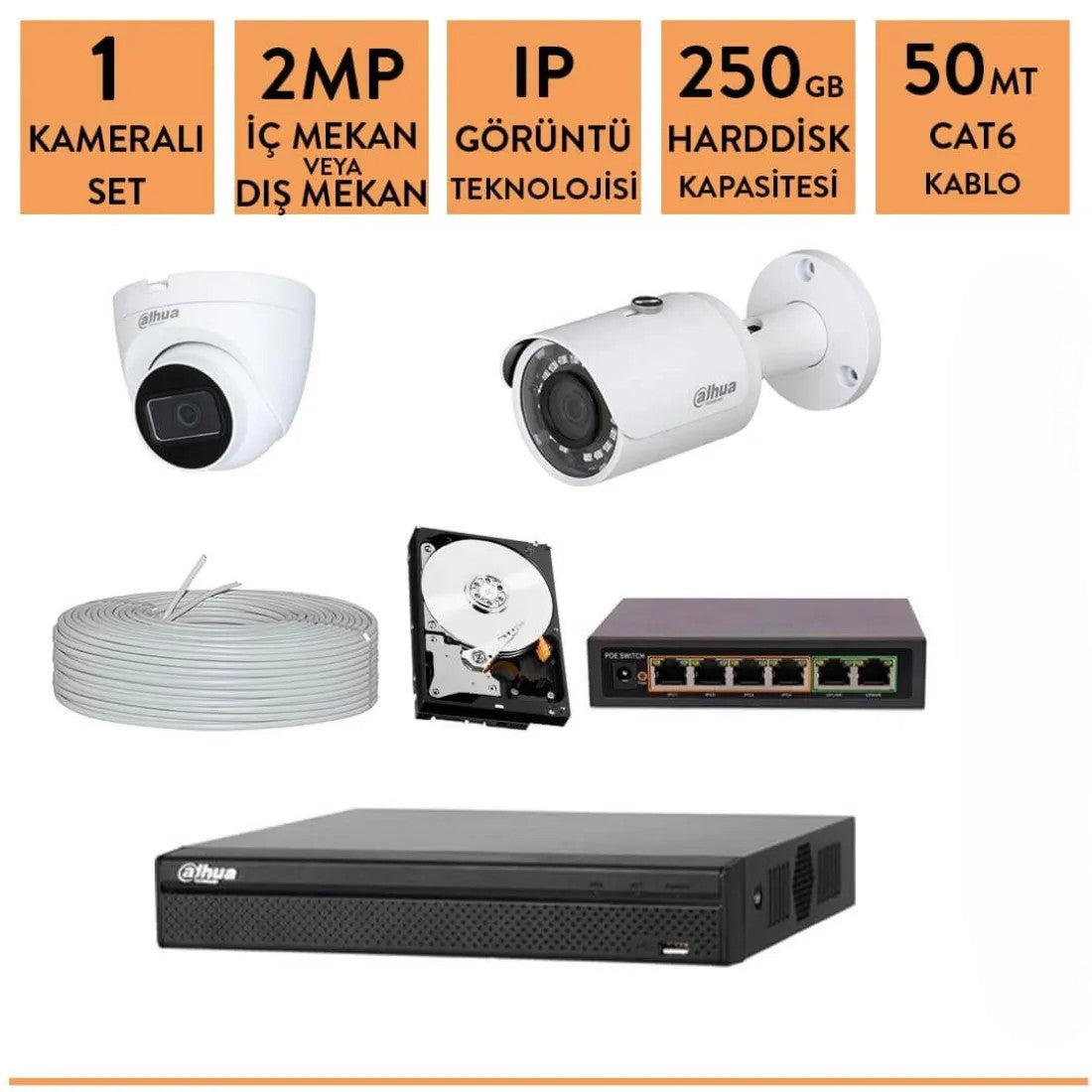 Dahua 2mp 1 Kameralı ip Kamera Sistemi