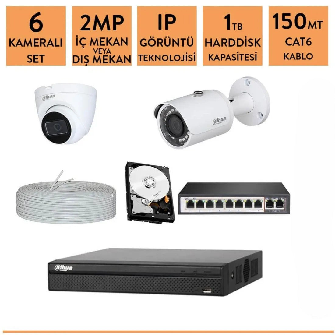 Dahua 2mp 6 Kameralı ip Kamera Sistemi