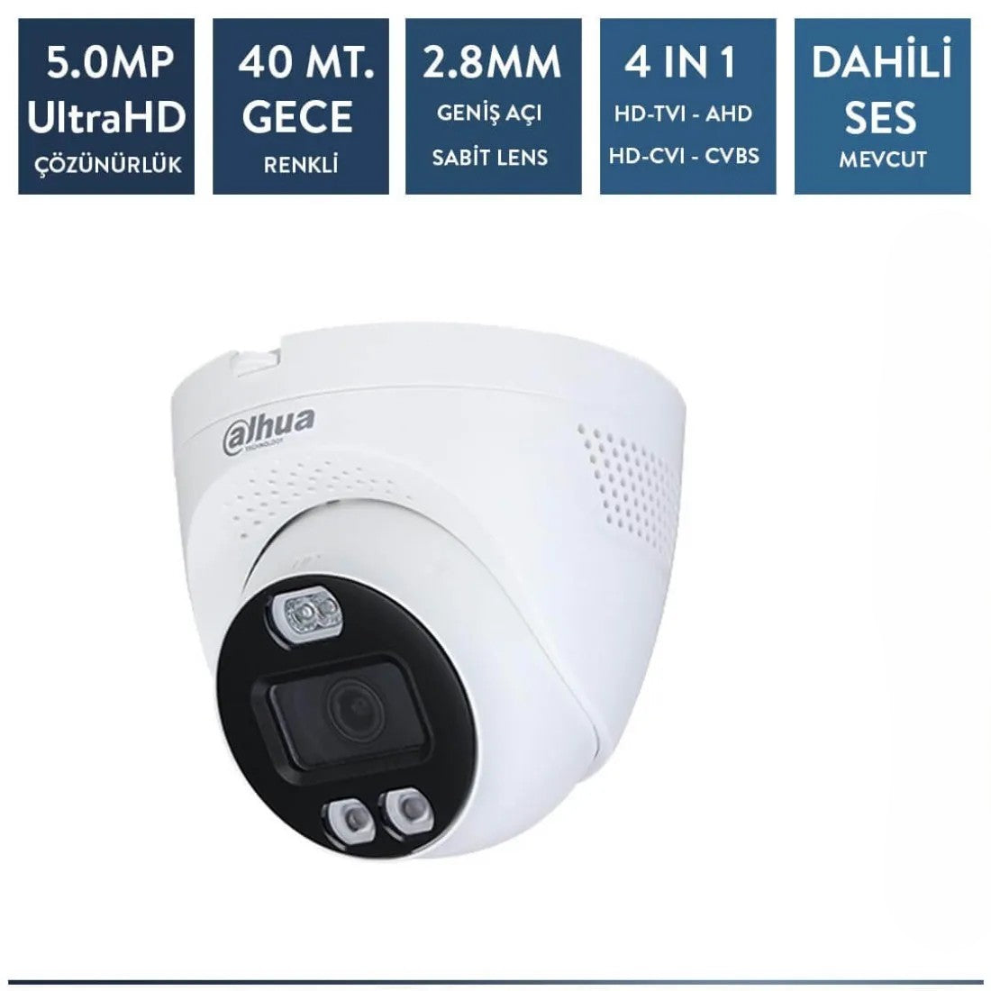 Dahua HAC-ME1509TQ-PV-0280B 5mp Full Color Sesli HDCVI IR Dome Kamera
