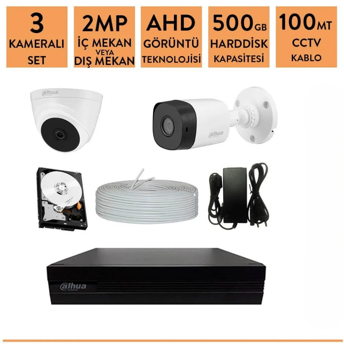 Dahua 2mp 3 Kameralı Ahd Kamera Sistemi