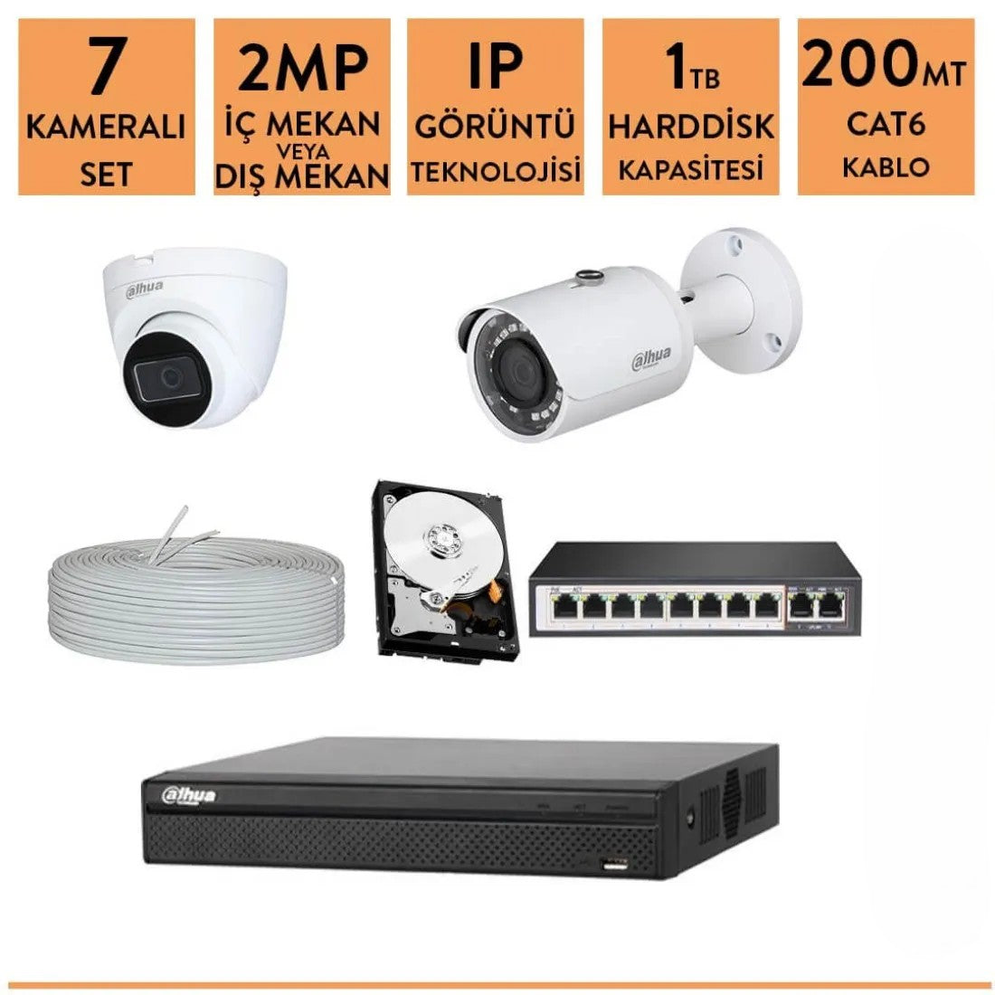 Dahua 2mp 7 Kameralı ip Kamera Sistemi