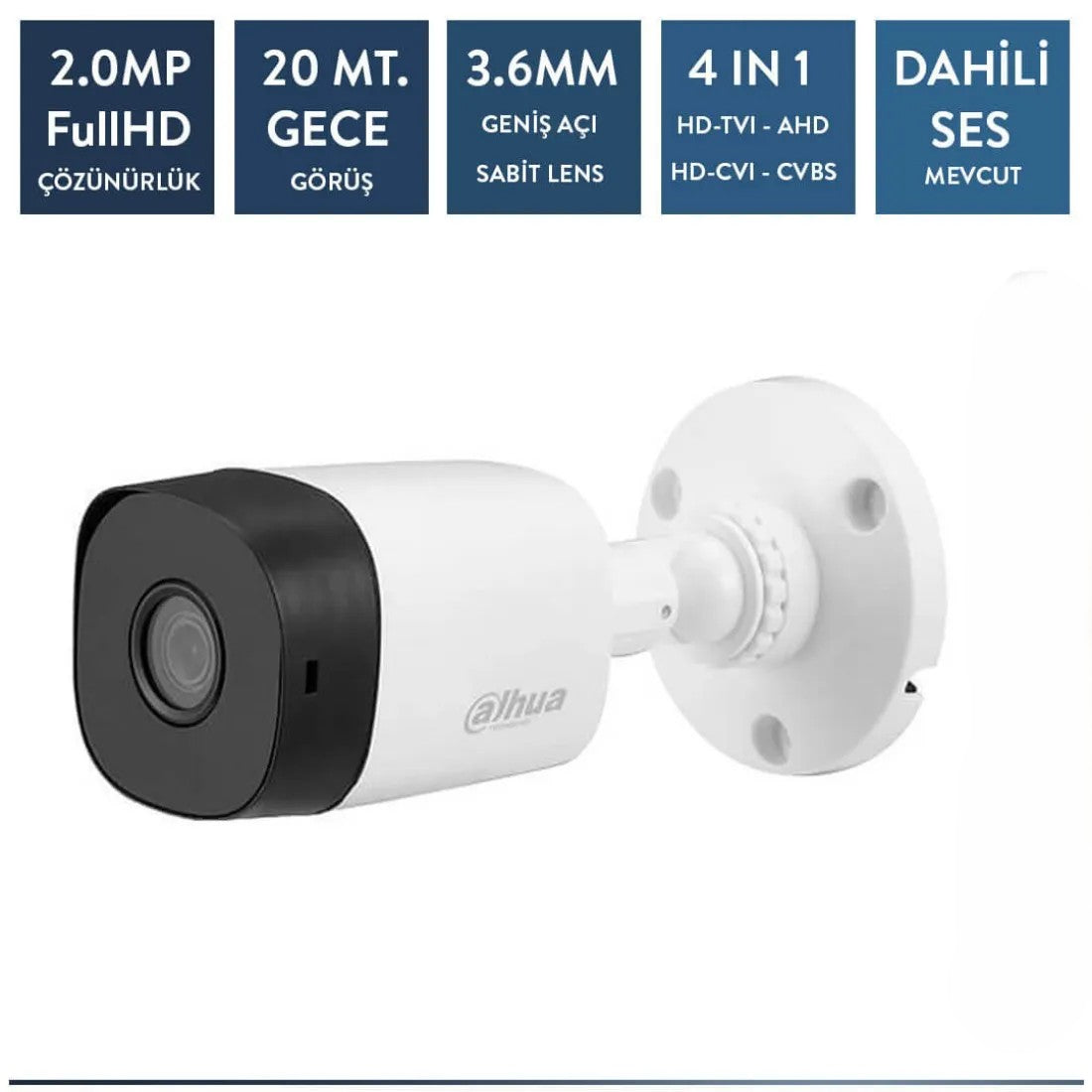 Dahua HAC-B1A21-A-0360B 2mp Sesli Hdcvı Bullet Kamera