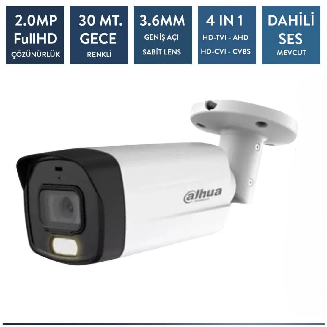 Dahua HAC-B1A21P-U-IL-A 2mp Full Color Sesli Hdcvı Bullet Kamera