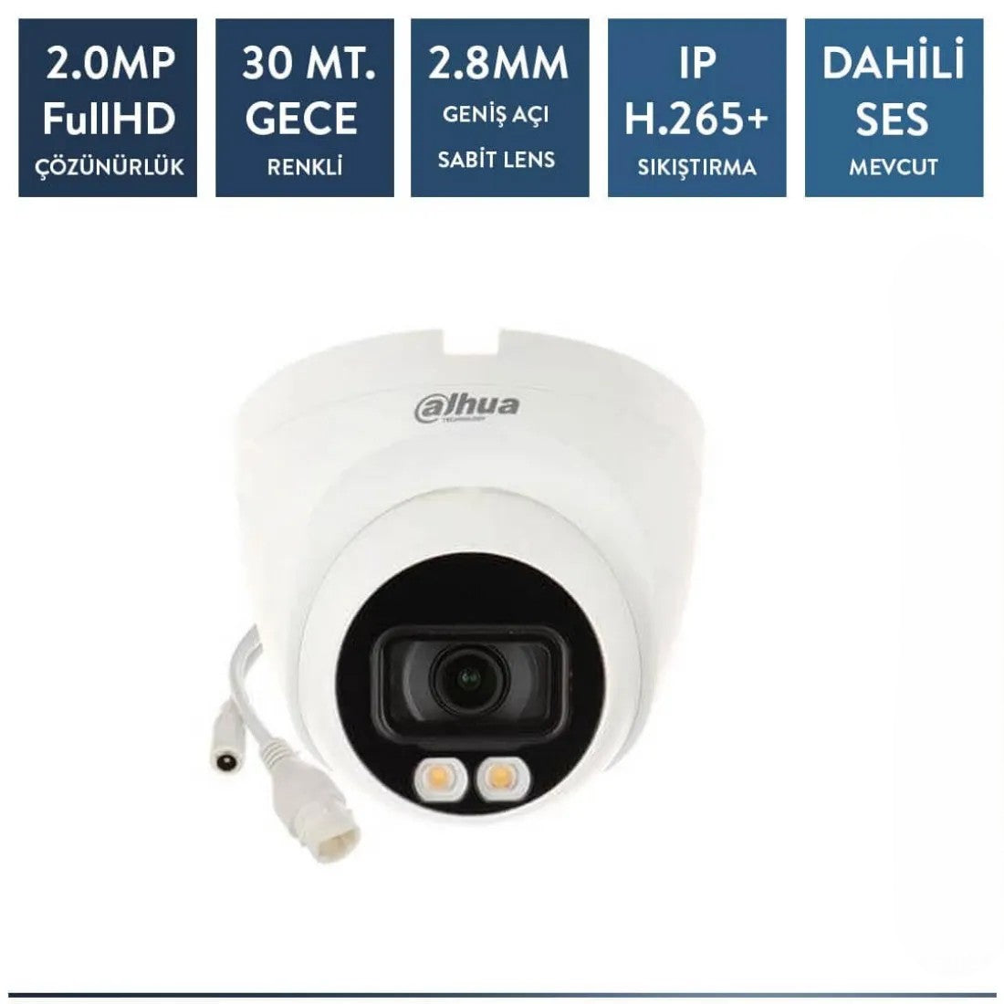 Dahua IPC-HDW3249H-AS-PV-0280B 2mp Full Color ip Dome Sesli ve Hoparlorlu Kamera