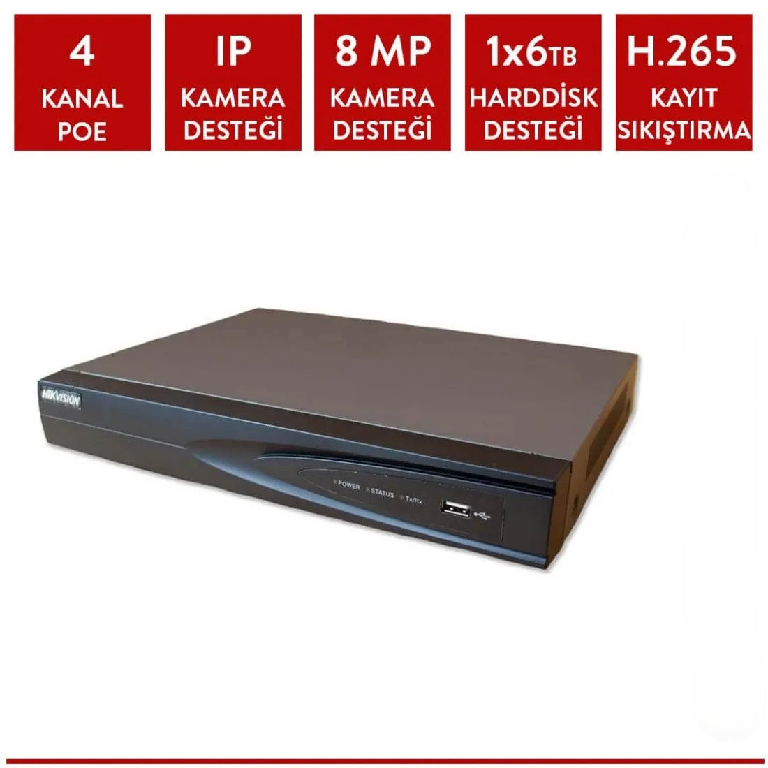 Hikvision DS-7604NI-K1/4P 4 Kanal Poe'li Nvr Kayıt Cihazı