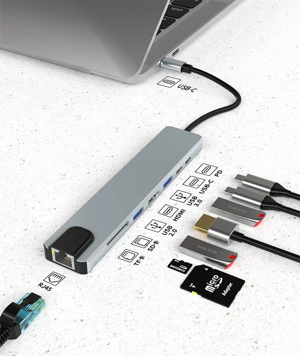 TYPE-C 8IN1 HDMI COK FONKSIYONLU USB 3.0 DOCK STATION