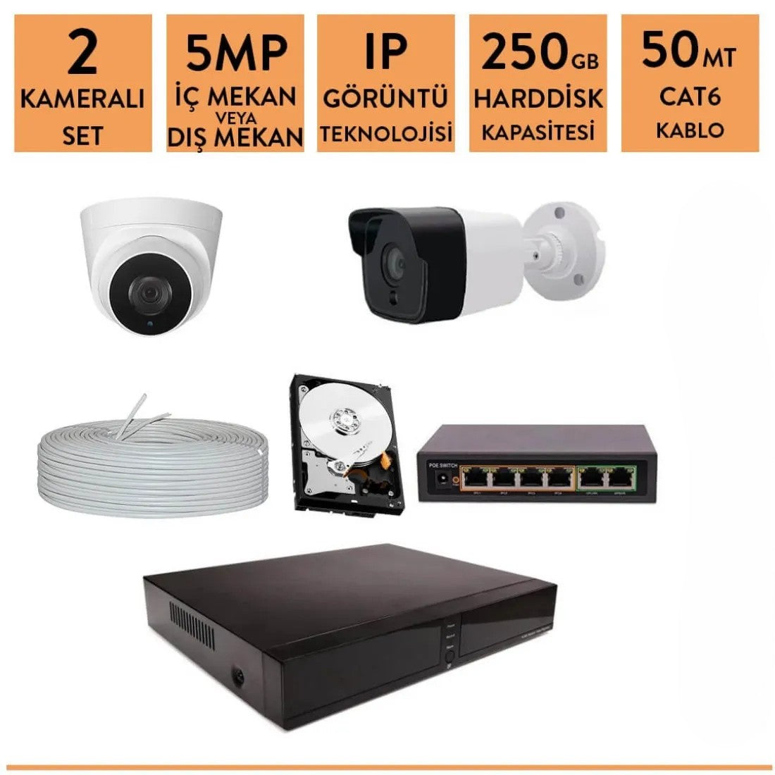 Techvision 5mp 2 Kameralı ip Kamera Sistemi