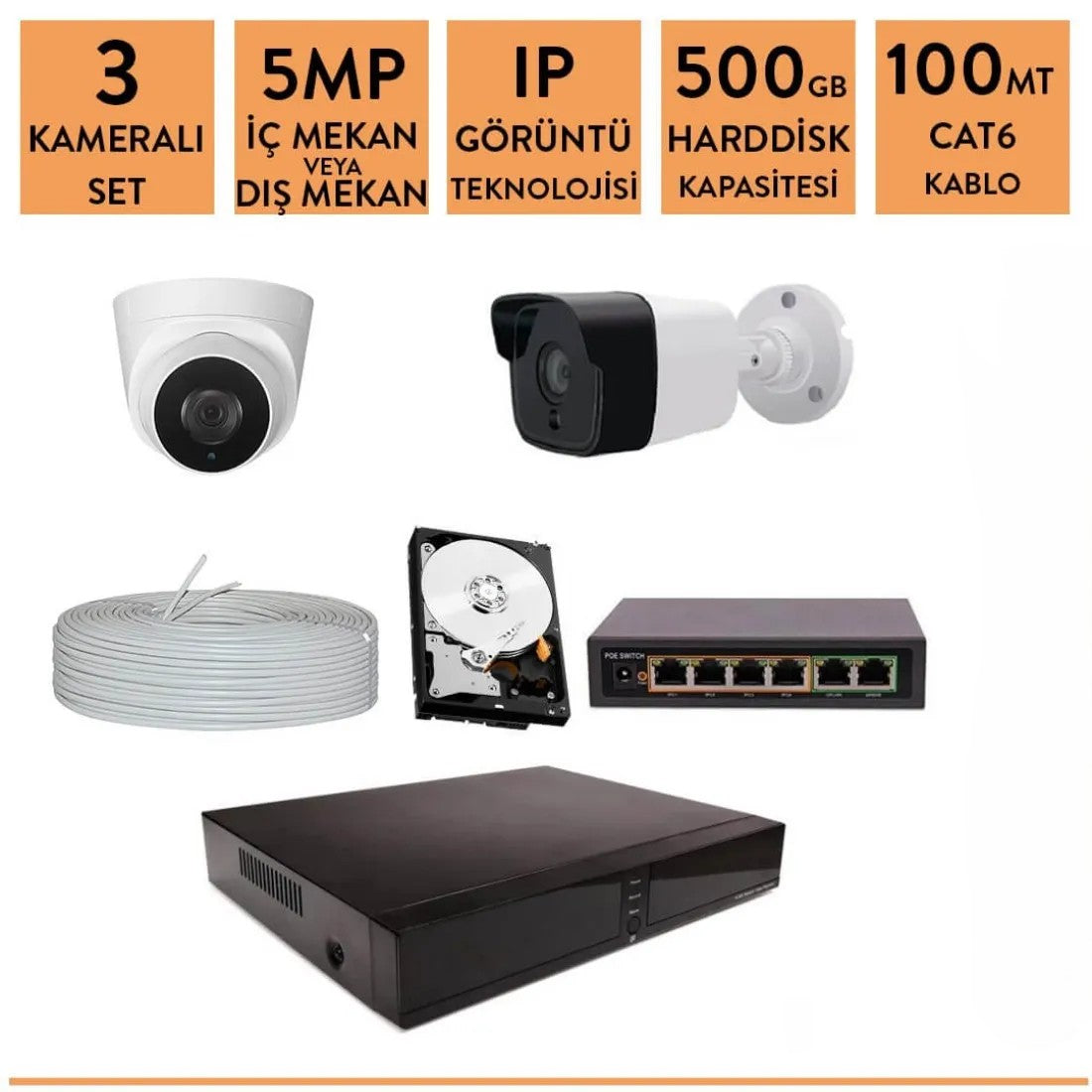 Techvision 5mp 3 Kameralı ip Kamera Sistemi