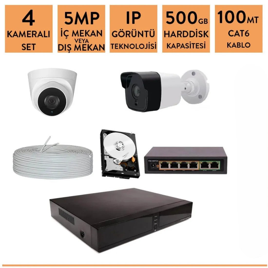 Techvision 5mp 4 Kameralı ip Kamera Sistemi
