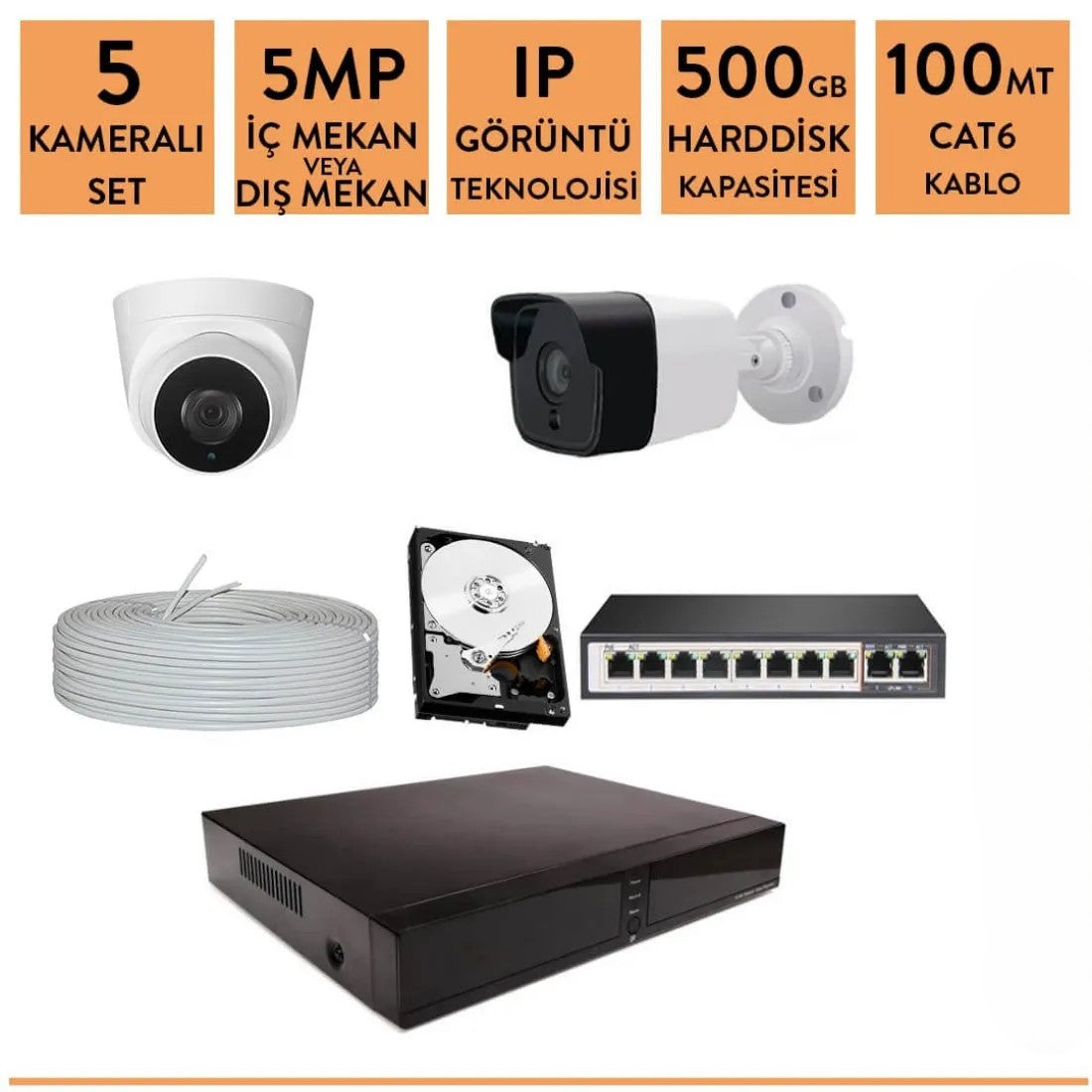 Techvision 5mp 5 Kameralı ip Kamera Sistemi